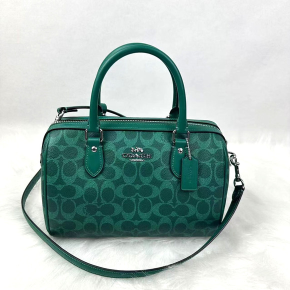 Coach Medium Rowan Satchel Bag Crossbody Signature Canvas CV961 Bright Jade NWT - Picture 1 of 10